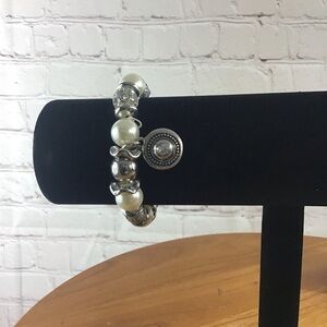 Pearl, Rhinestone, Silver Beaded Fashion Stretch Bracelet - New with Tag
